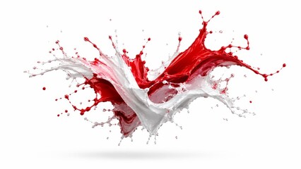 Naklejka premium Fluid red and white milk splash in flight motion