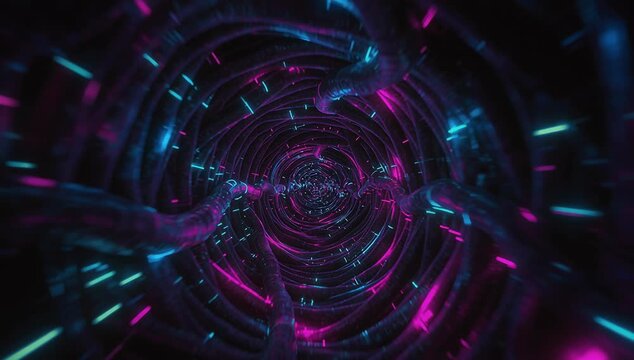 Vibrant Neon Tunnel Travel Animation with Dynamic Light Effects