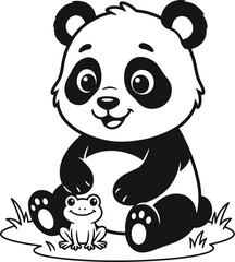 Obraz premium Cute panda bear and frog sitting together