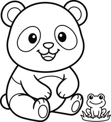 Obraz premium Panda bear and frog cartoon illustration