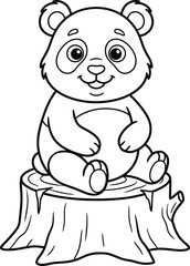 Obraz premium Cute panda bear sitting on tree stump