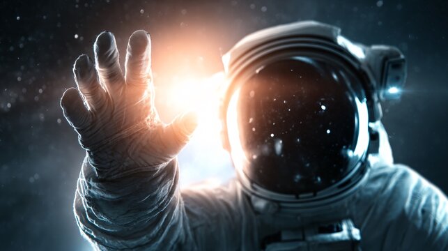 national space day awareness image, astronaut reaching toward stars, inspirational mood