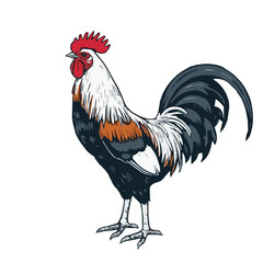 Minimalist vector art of a rooster with simple details, featuring farm animal concept, strong mascot style, decorative icon design, clean outlines, and timeless logo artwork. © primus