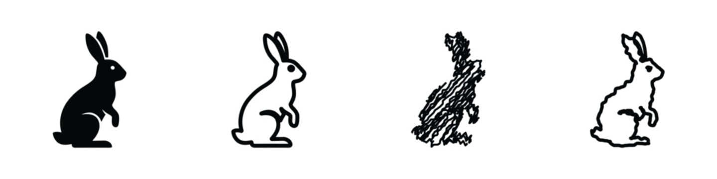 A set of four distinct rabbit graphics, including a solid silhouette, a line drawing, a sketchy outline, and a textured rendition