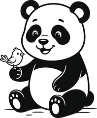 Fototapeta premium Smiling panda bear with a bird