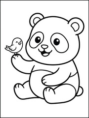 Obraz premium Cute panda bear with little bird on hand