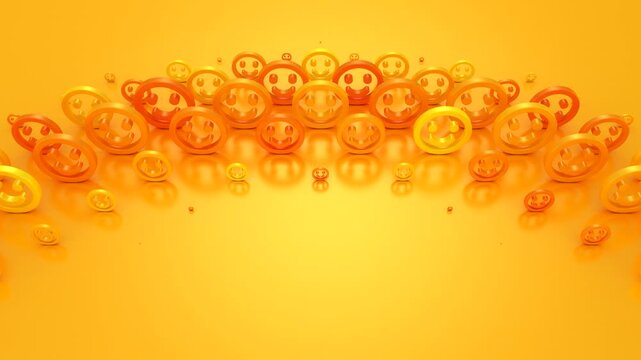Smiles Form a Wave. Abstract motion, two color, 3d rendering, 4k resolution

