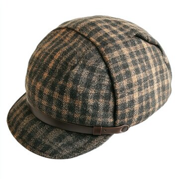Classic brown plaid tweed deerstalker hat isolated on white background