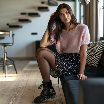 Stylish Young Woman at Home AI Generative