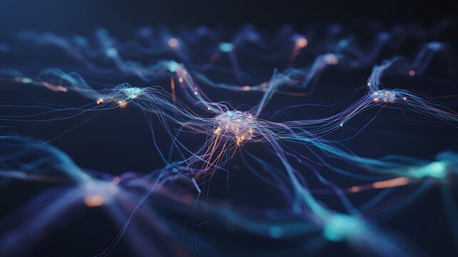 Neuron cells with glowing connections, neural network neurons brain cells synapses