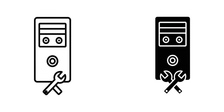 Computer tower maintenance and repair icon set with computer maintenance technical hardware technology engineering