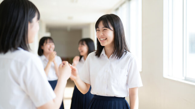笑顔の女子高生たち　学校生活を楽しむ制服姿の学生