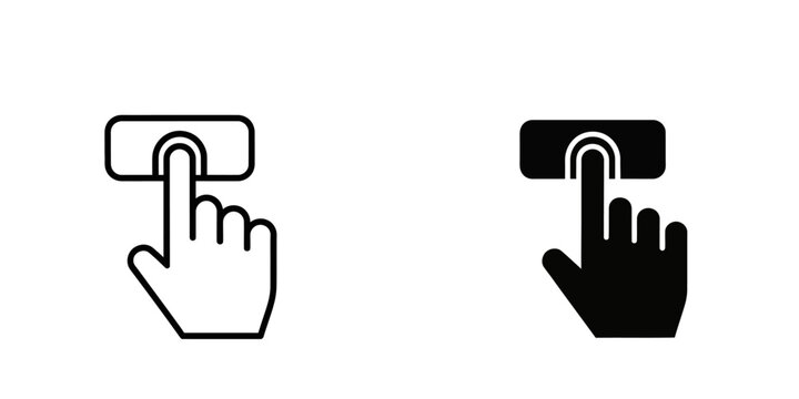 Finger pressing digital button icon set with interface interaction technology activation isolated software