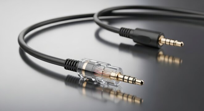 Black audio cable with gold connectors.
