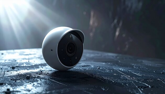 Abandoned security camera on wet floor.