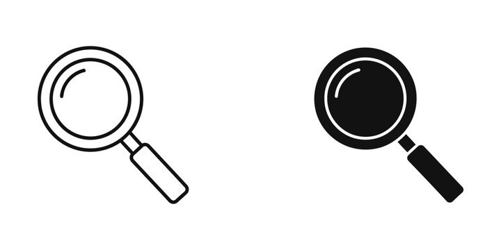 Magnifying glass search icon set with magnifying detective research interface minimalist pictogram isolated