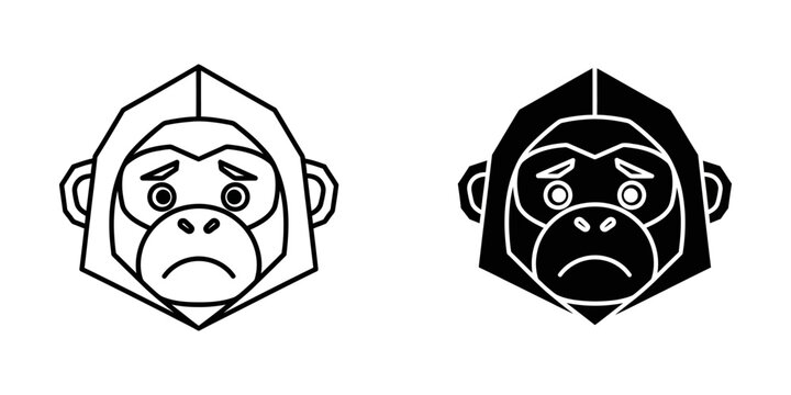 Sad monkey face outline and silhouette icon set with depressed illustration silhouette emoticon expression wildlife