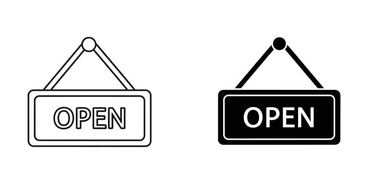 Open sign hanging rectangular label icon with business illustration rectangle entrance commercial announcement