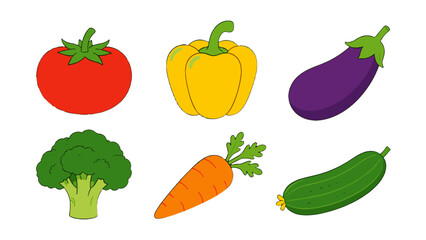 Fototapeta premium Colorful ripe vegetable sketches set on white background