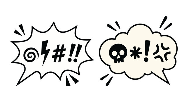 Comic speech bubbles with censored swear symbols set