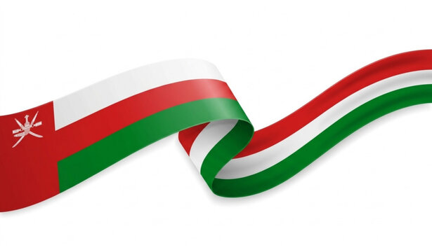 Oman Ribbon Flag Vector with Waving National Colors and Elegant Curved Background