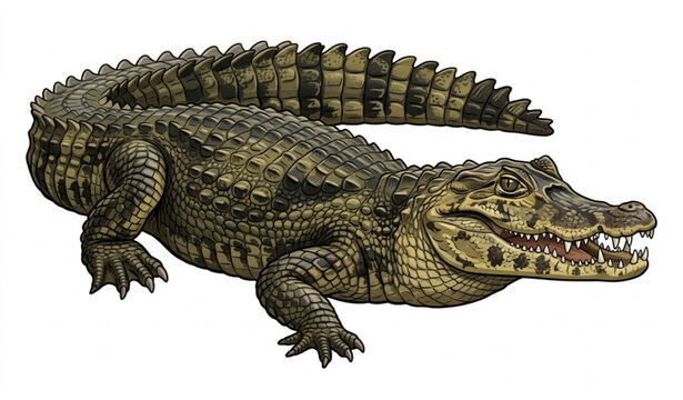 Realistic Caiman Vector Illustration Isolated on White Background Wildlife Reptile Design