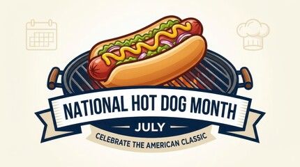 Fototapeta premium Hot dog on grill for National Hot Dog Month July