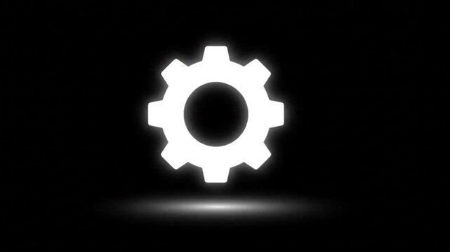 Gear icon animation seamless loop, setting sign alpha channel, glowing settings logo loop background.