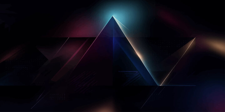 Abstract 3D vector illustration of colorful triangular prism pyramid with light refraction and rainbow spectrum glass shapes, geometric blue geometry concept background for business banner design chri