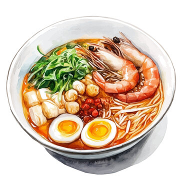 watercolor of Hokkien Mee vector, isolated on a white background.