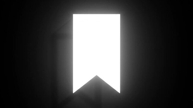 Dynamic neon bookmark symbol animation loop on black background motion graphic digital interface.