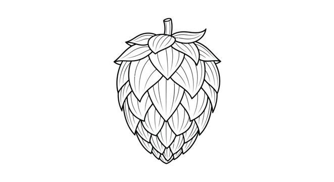 Black and white outline drawing of a hop cone on a white background plant brewing