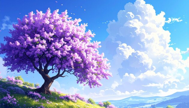 Beautiful lilac tree on blue sky background