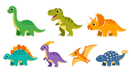 Cartoon dinosaur sticker set with colorful prehistoric characters © Alan
