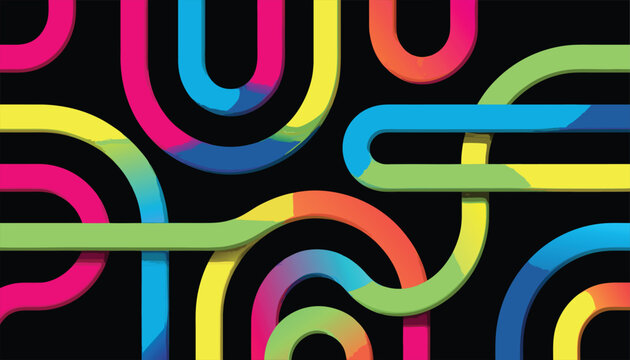 Colorful Interlocking Geometric Pipe Pattern on Black Background