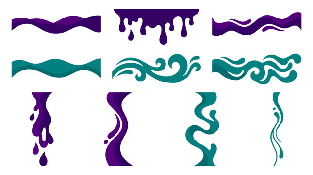 Colorful abstract wave shapes in teal and purple design elements  
