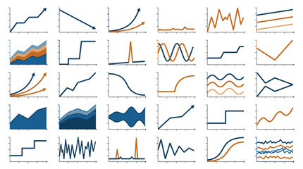 Obraz premium Various data visualization graphs in blue and orange colors 