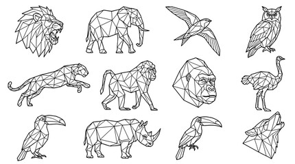 Obraz premium Geometric line art illustrations of various animals in black and white 