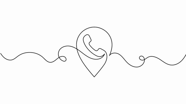 Telephone line art outline animation representing call center location or tracking services