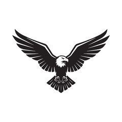 Fototapeta premium Eagle Silhouette With Wings Spread Black On White Background