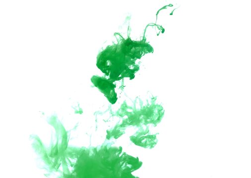 Green color dye melt on white background,Abstract smoke pattern,Colored liquid dye,Splash paint