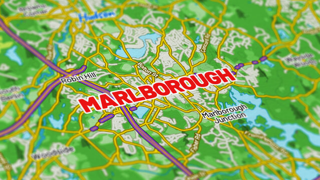 Macro View of Marlborough Massachusetts Map Showing Detailed Streets, Roads, and Geographic Layout