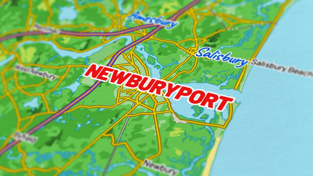 Macro View of Newburyport Massachusetts Map Showing Detailed Streets, Roads, and Geographic Layout