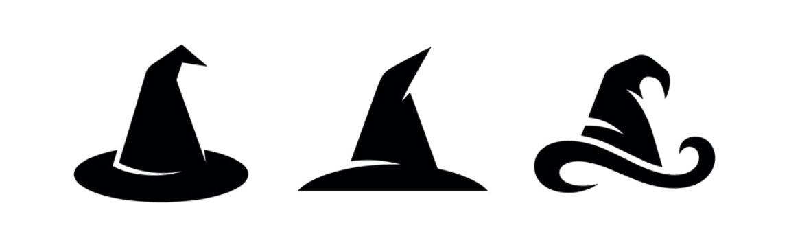 Witch hat icons: three styles of classic witch hats
