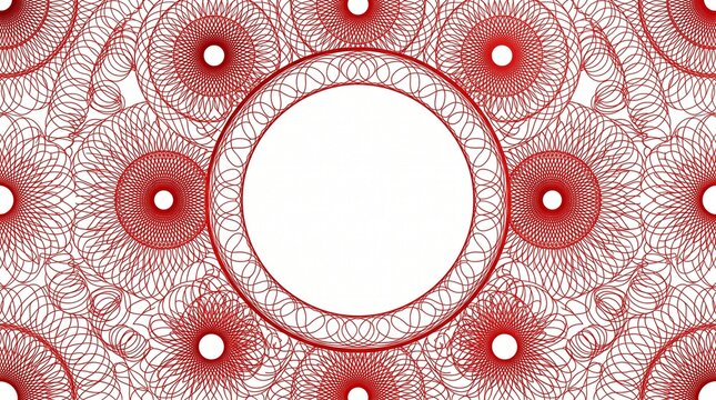 Traditional indonesian batik cloth ,Red guilloche pattern background with circular frame isolated on white background