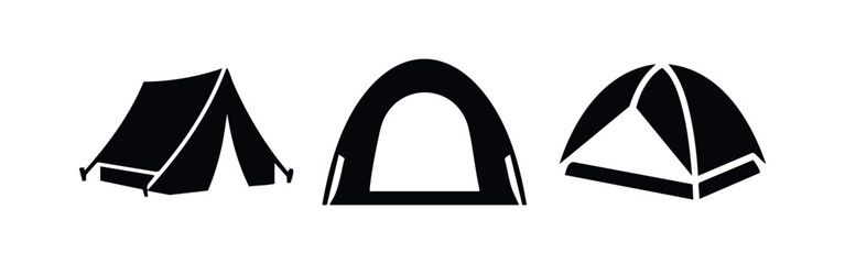 Three black tent icons representing camping shelters © Lili