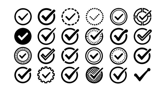 Black and white verification badge icons with check marks.