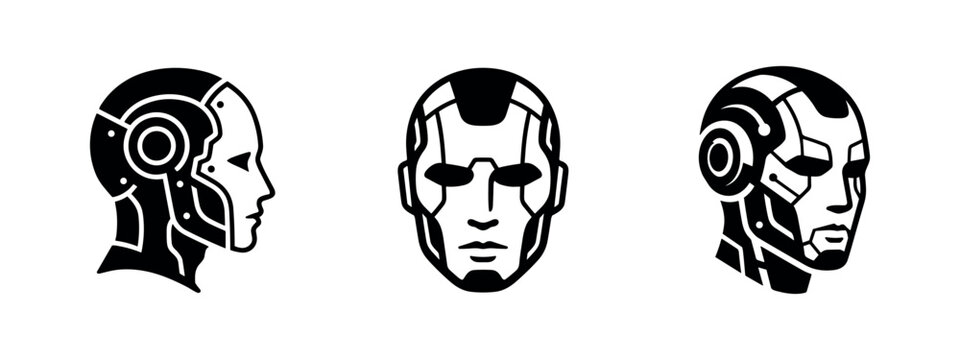 Robot head and cyborg face icons