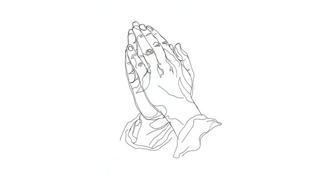 Hands showing a praying gesture symbolizing hope faith and spiritual devotion in a style minimalist line art