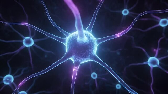 Human brain neuron cell sending electrical signals loop. Neurology and science concept.